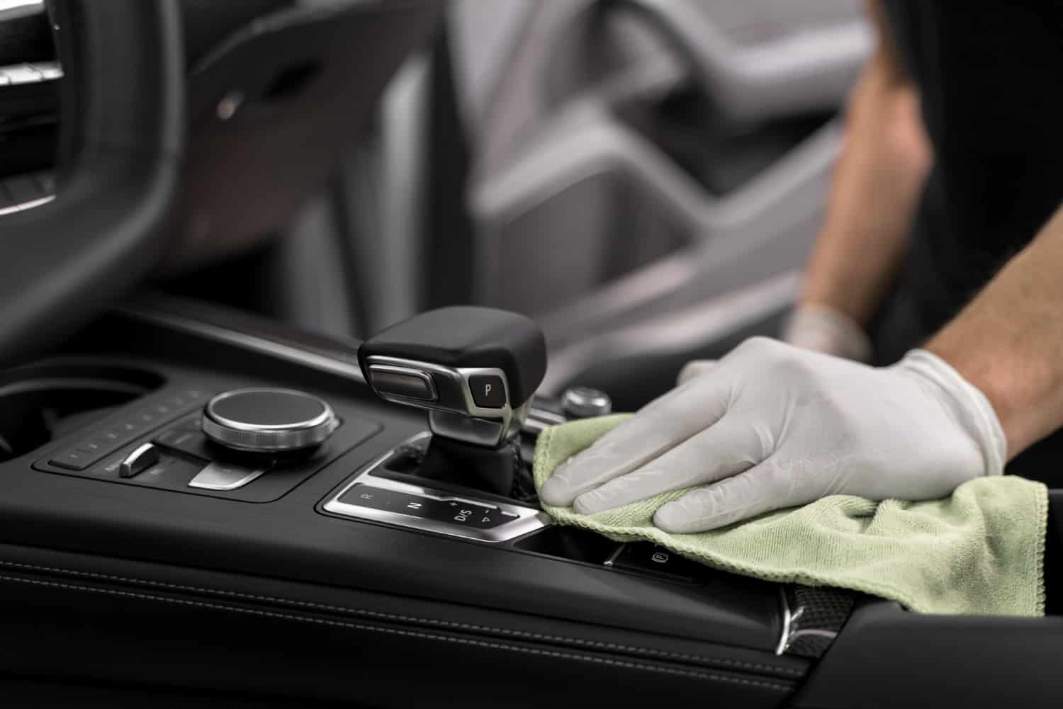 A professional cleaning car interior